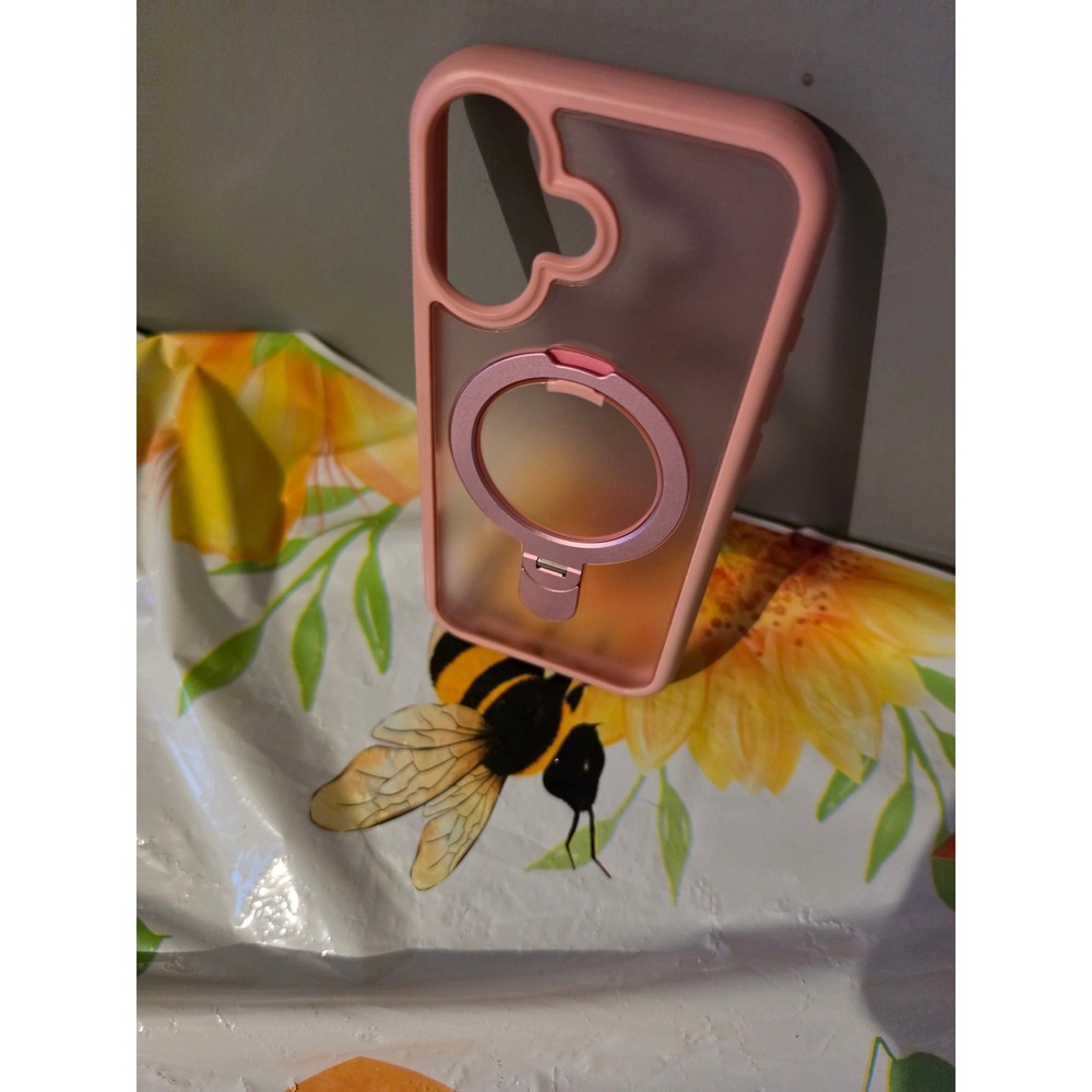 Pink iPhone 17 Case Magnetic Ring Kickstand Frosted Back Cloud Camera Cutout